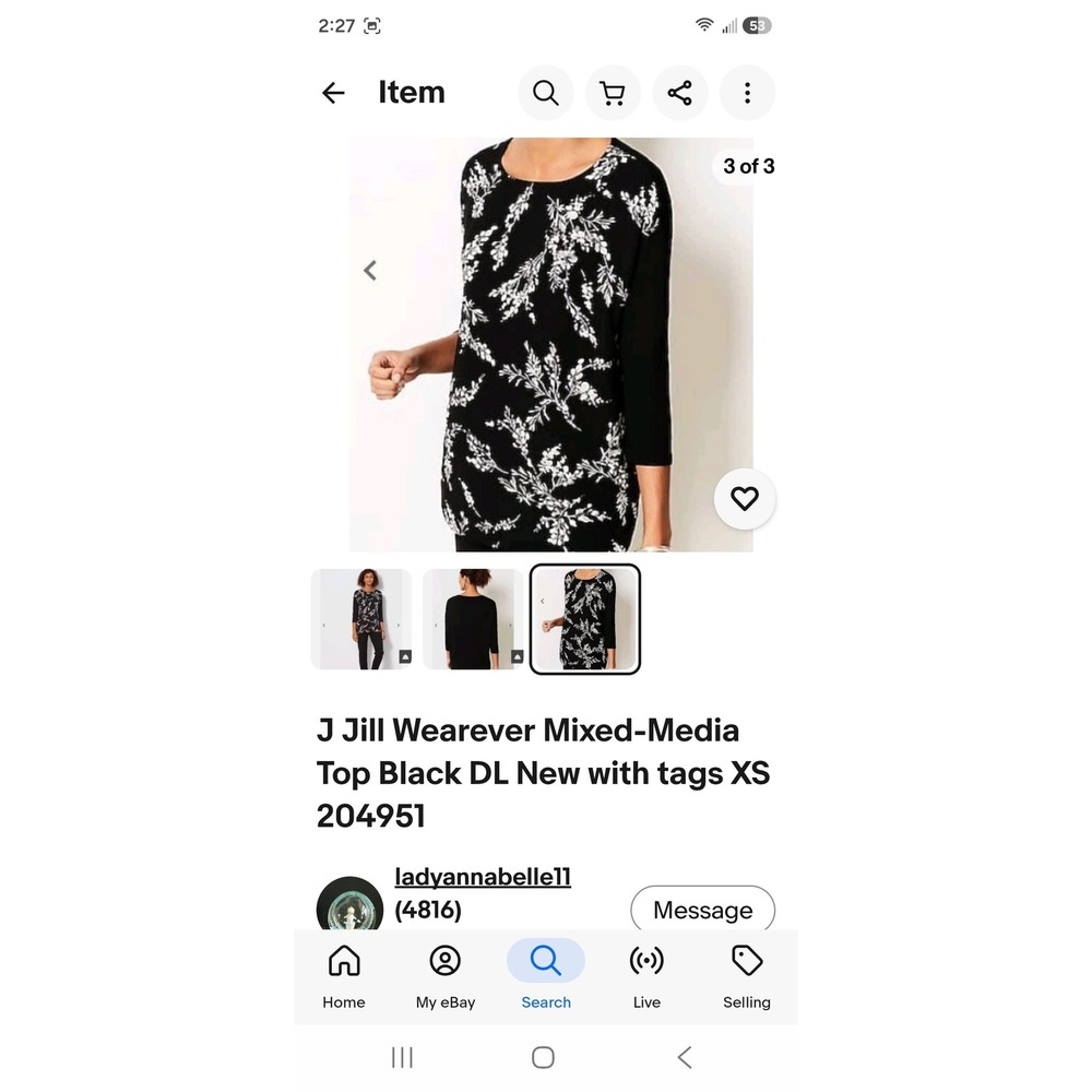 J Jill Wearever Mixed-Media Top L Black White Floral Knit Minimalist
